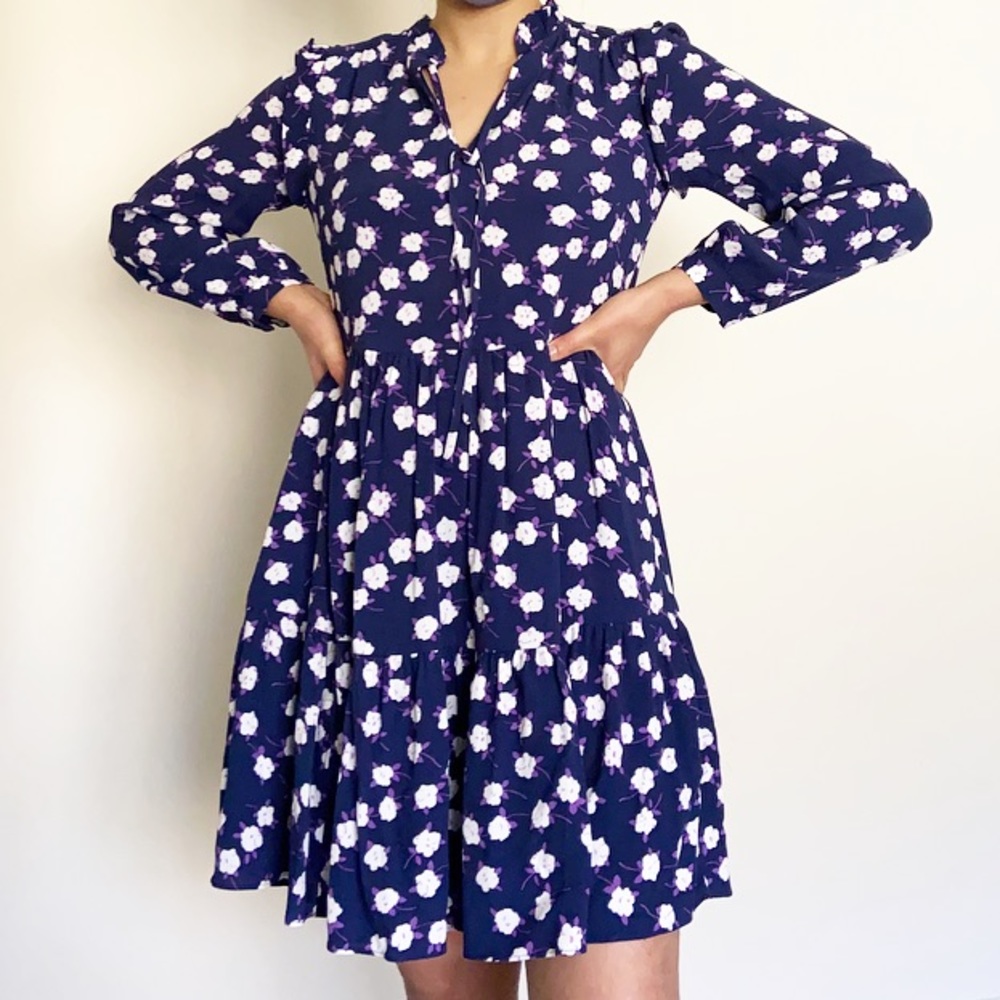 NWT J. Crew tie neck tiered dress with peony print